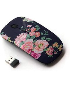 KawaiiMouse [ Optical 2.4G Wireless Mouse ] Rose Black Vignette Rustic Floral Textile