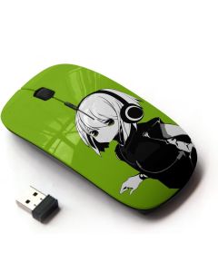 KawaiiMouse [ Optical 2.4G Wireless Mouse ] Anime Girl White Hair Headphones Music Green
