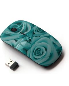 KawaiiMouse [ Optical 2.4G Wireless Mouse ] Blue Roses Flowers Floral Petal Teal