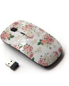 KawaiiMouse [ Optical 2.4G Wireless Mouse ] Floral Pink Wallpaper White Retro Style Vintage