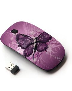 KawaiiMouse [ Optical 2.4G Wireless Mouse ] Butterfly Painting Purple Floral Pattern