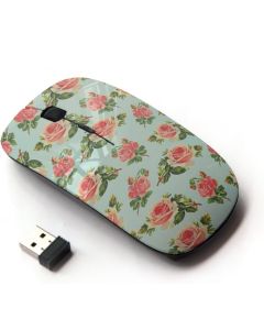 KawaiiMouse [ Optical 2.4G Wireless Mouse ] Mint Green Floral Rose Wallpaper Retro