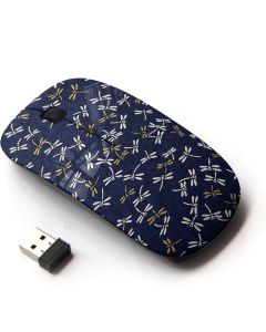 KawaiiMouse [ Optical 2.4G Wireless Mouse ] Dragonfly Navy Blue Pattern Gold Spring
